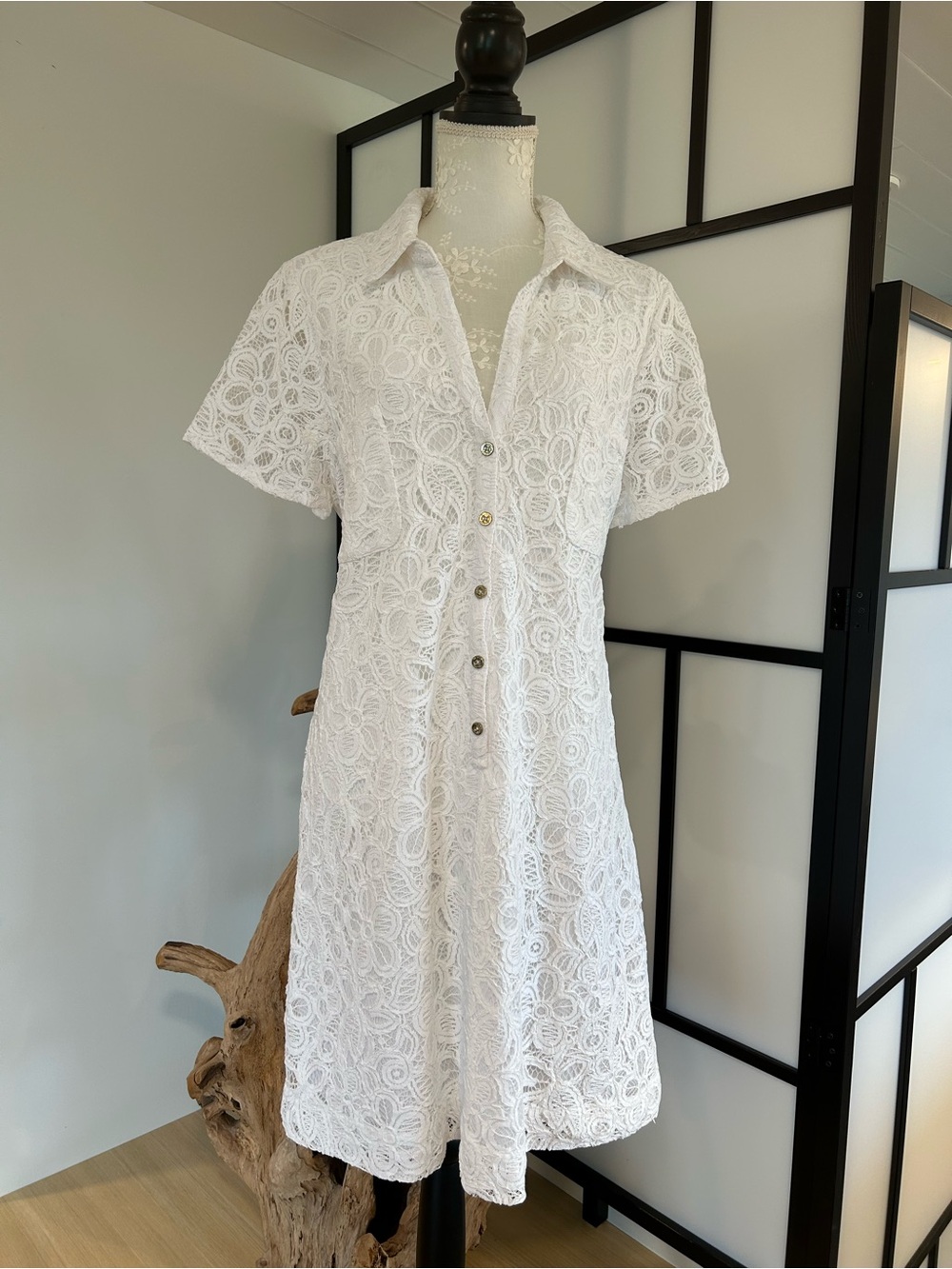 Lilly Pulitzer White Lace Button-Front Shirt Dress